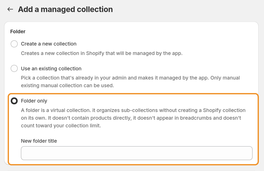 Folder type selection